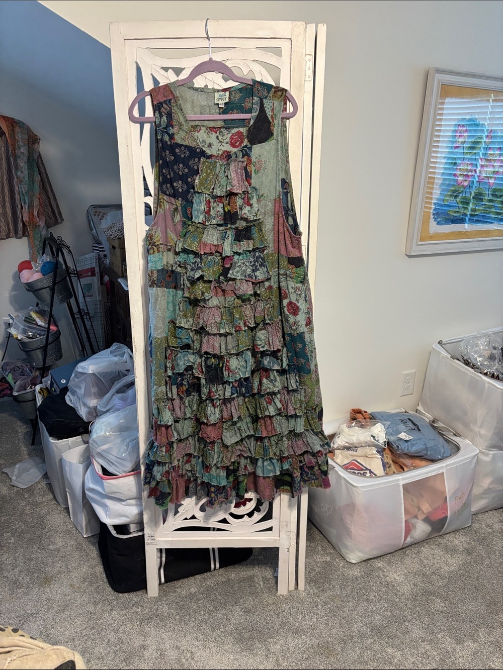 Boho Ruffle Tiered Sleeveless Dress - Green Floral